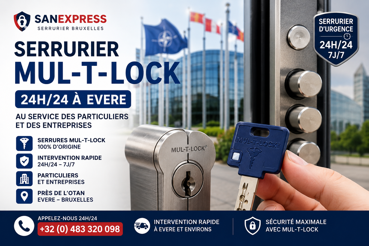 serrurier Mul-T-Lock 24h/24 à Evere