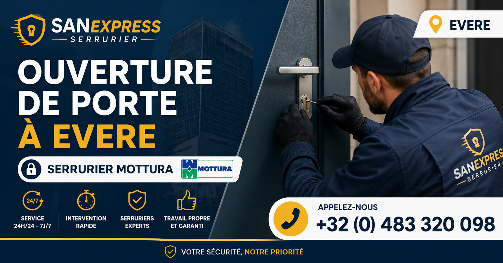 Ouverture de porte Evere serrurier Mottura